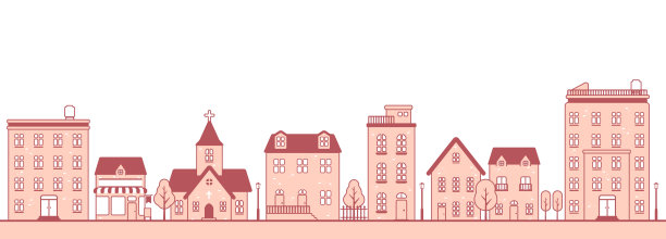 现代城市景观，城镇街道平坦矢量插画图片下载