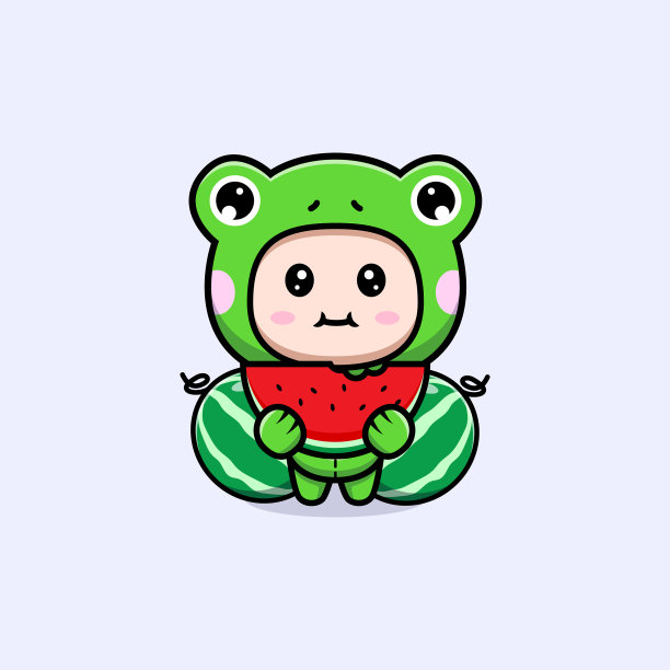 设计可爱的小男孩穿着青蛙服吃青蛙图片下载