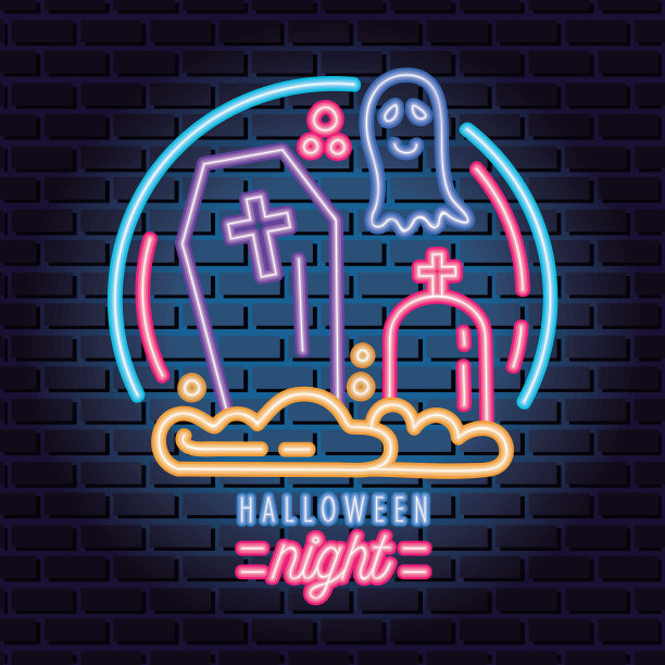 万圣节的霓虹灯与鬼魂图片下载