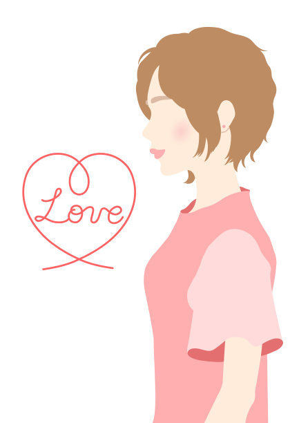 这是一幅彩色插图，画的是一个面朝一边的女人，上面有一个心形标记。图片下载