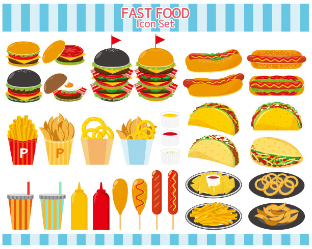 快餐菜单矢量插图。汉堡包，炸薯条，热狗图片下载