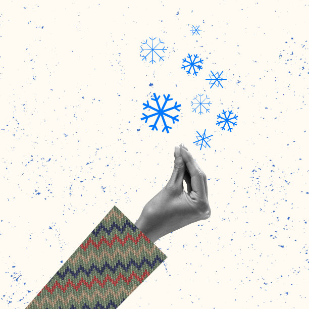 冬天,雪接触。女性的手在灯光背景下制作雪花。当代创意艺术拼贴。灵感，想法，假期，假期。图片下载