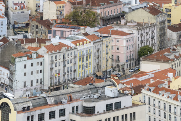 城市街坊全景和城市景观。葡京,葡萄牙。图片下载