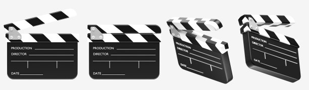 白色背景、正面和角度视图上的隔板打开和关闭图标。一套逼真的电影制作设备，用于拍摄影片片段或电影场景的电影拍板图片下载