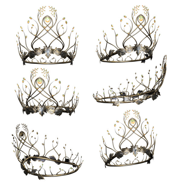 华丽复杂的金属幻想皇冠上孤立的背景，3D插图，3D渲染图片下载