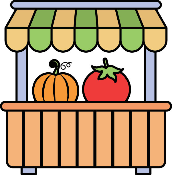 水果小贩摊位概念，来自当地种植者的季节性水果矢量颜色图标设计，农场和园艺符号，村民生活标志，农村和牲畜库存插图图片下载