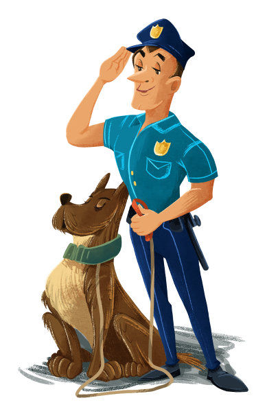 身着制服的警官和警犬特工k9敬礼图片下载