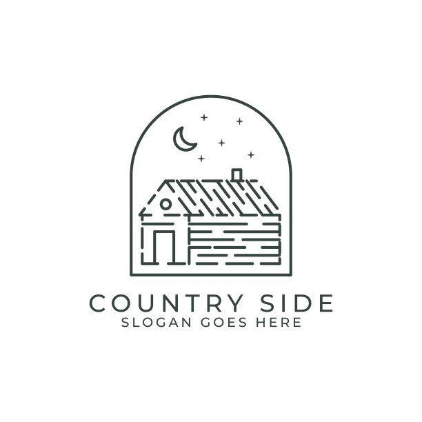 国家边沿轮廓标志设计矢量。矢量线小屋在夜间为户外家庭营地插图。图片下载