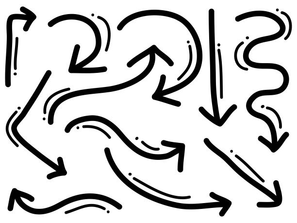 手绘箭头集合。箭头图标与各种方向。涂鸦矢量设计元素图片下载