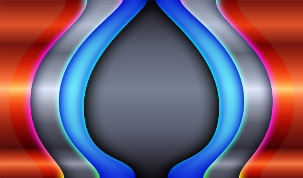 发光的橙色和蓝色激光线抽象的高科技横幅。矢量霓虹元素与流体梯度黑暗几何未来主义组成。适合海报，社交媒体模板，封面，年度报告，业务报告图片下载