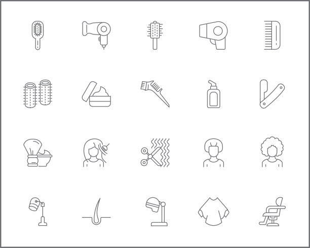 简单的一套头发相关矢量线图标。图片下载