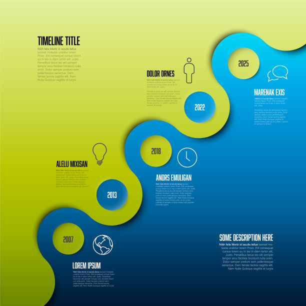 简单的绿色和蓝色对角时间线，一些事实和图标图片下载
