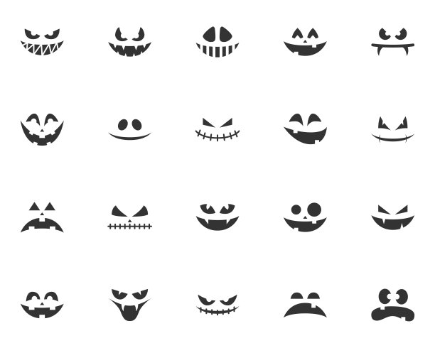 一套可怕的脸图标，万圣节，邪恶的脸图片下载