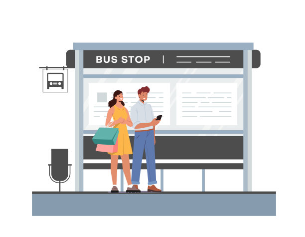 车站上的人，等待通勤城市交通的男男女女人物被隔离在白色背景上图片下载