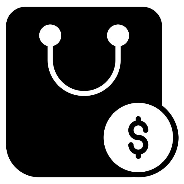 购物袋黑色填充线图标，黑色星期五字形商店或市场购物商业，商店销售图标设计。图片下载