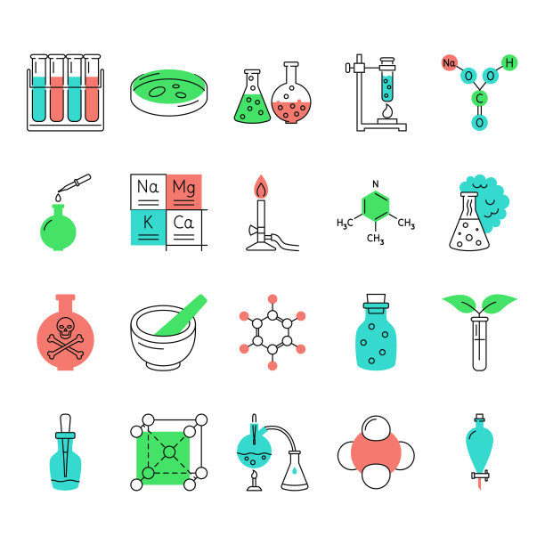 化学图标设置在彩色线风格图片下载