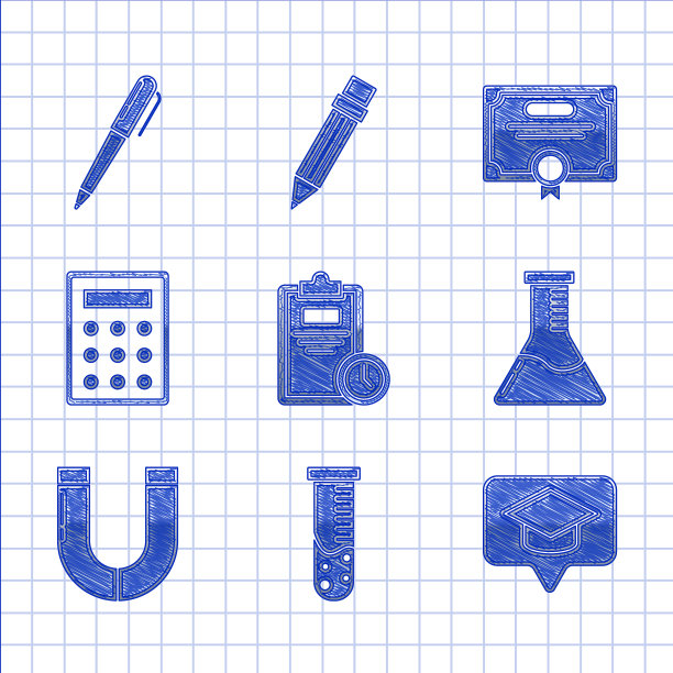 将检查表与时钟试管和烧瓶放在一起图片下载