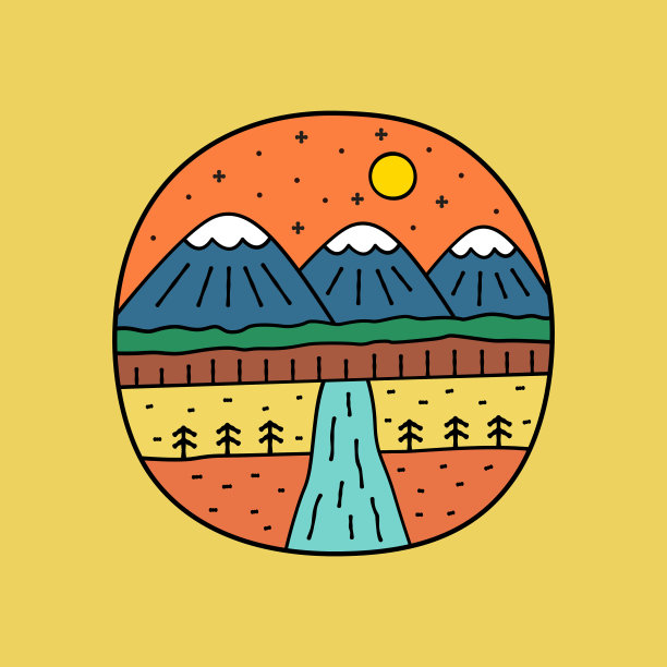 自然，高山，河流，野生动物。设计t恤，儿童用品，贴纸等图片下载