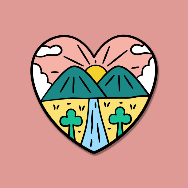 自然山河情意绵绵。设计t恤，儿童用品，贴纸等图片下载