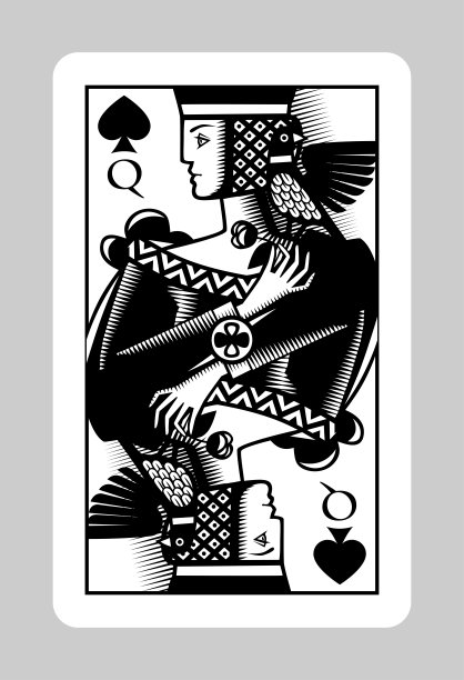 黑桃皇后打牌在老式雕刻风格图片下载