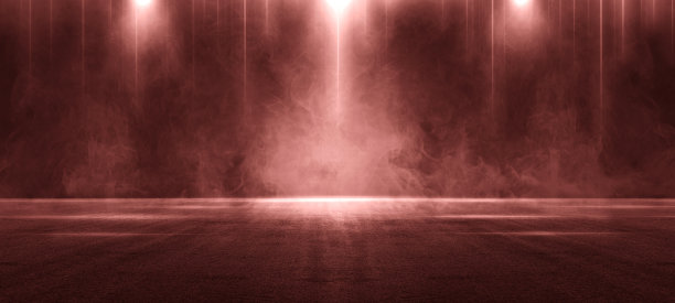 黑暗空旷的街道，深红色的背景，空旷的黑暗场景，霓虹灯，聚光灯沥青地板和工作室的烟雾漂浮在室内纹理。夜景图片下载