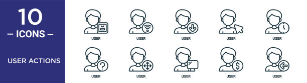 用户操作大纲图标集包括细线用户，用户，报告图标，演示，图表，网页设计图片下载