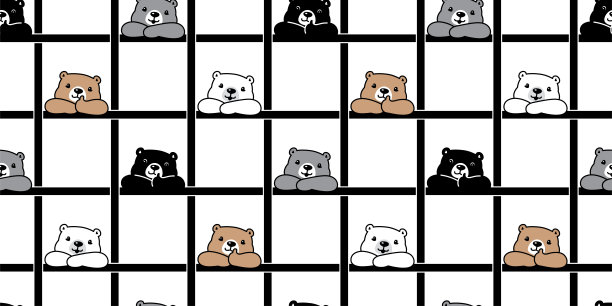 小熊无缝图案极地泰迪矢量大拇指编织格子呢格子卡通瓷砖背景重复墙纸礼物包装纸插图涂鸦宠物设计围巾孤立图片下载