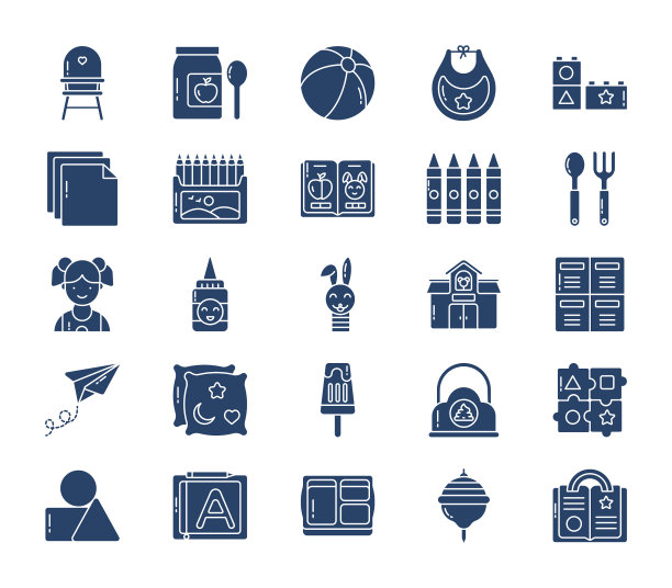 幼儿园和儿童学校教育图标集图片下载