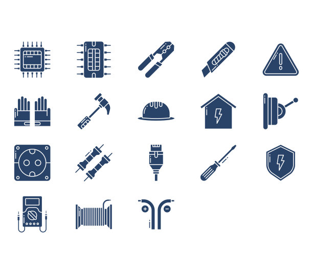 电工和电气工作元件图标设置图片下载
