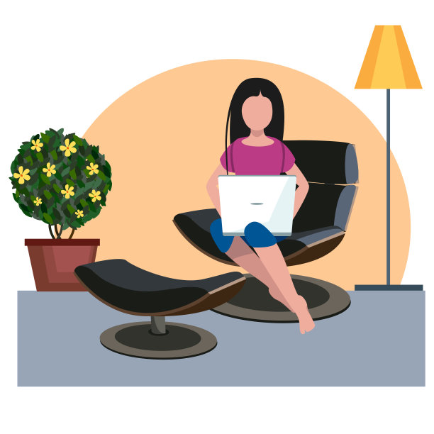 有笔记本电脑的女孩。舒适的工作空间图片下载