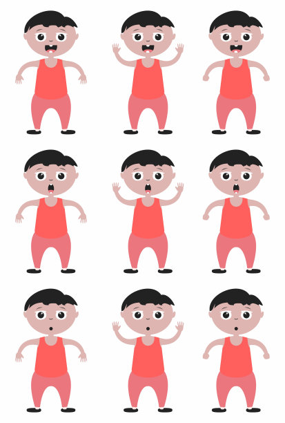 红色衬衫和白色背景的小男孩卡通人物图片下载