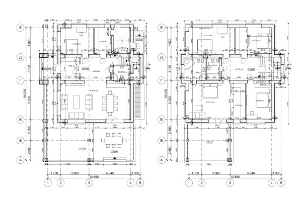 详细的建筑两层私人住宅平面图图片下载