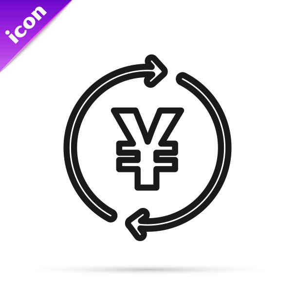 黑线硬币钱与日元符号图标图片下载