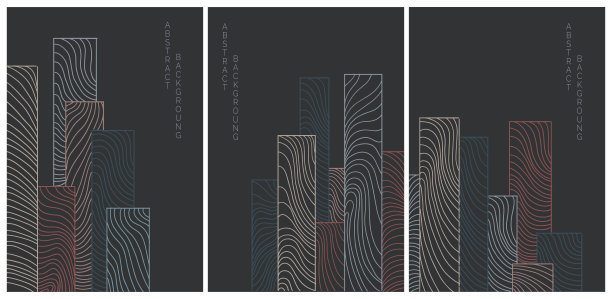 向量抽象日本风格的风景衬波在黑色背景和彩色线条图片下载