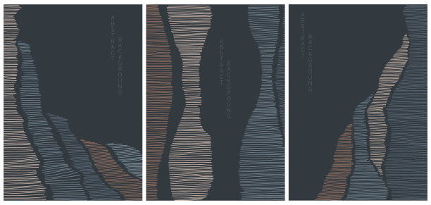 向量抽象日本风格的风景衬波在黑色背景和彩色线条图片下载