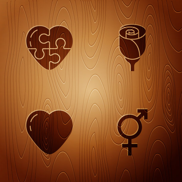 把性心和花玫瑰放在木头上图片下载