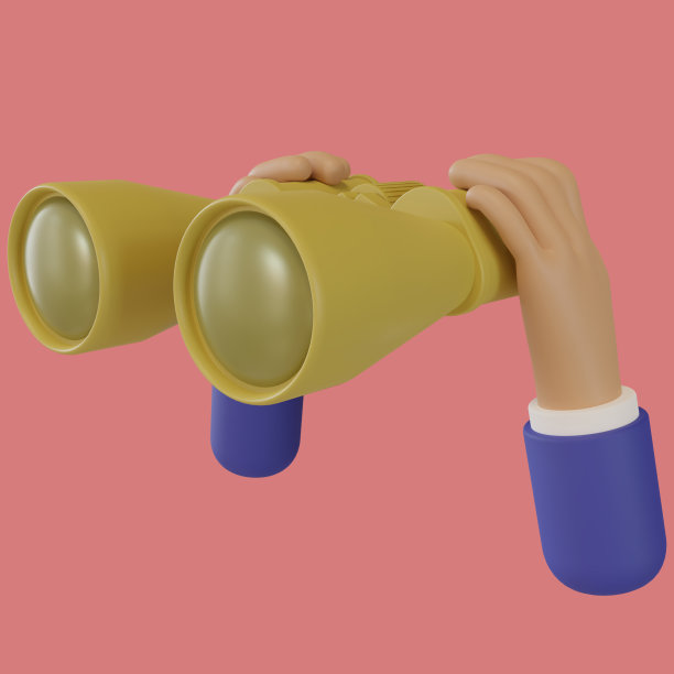 卡通人物商人手拿双筒望远镜。3d插图或3d渲染图片下载