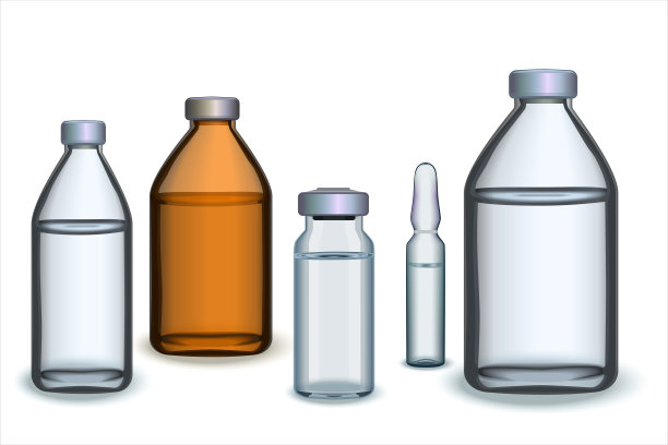 小药瓶或各种提取物瓶套。逼真的模拟玻璃瓶和疫苗安瓿。3d玻璃医疗容器隔离在白色背景。平的插图图片下载