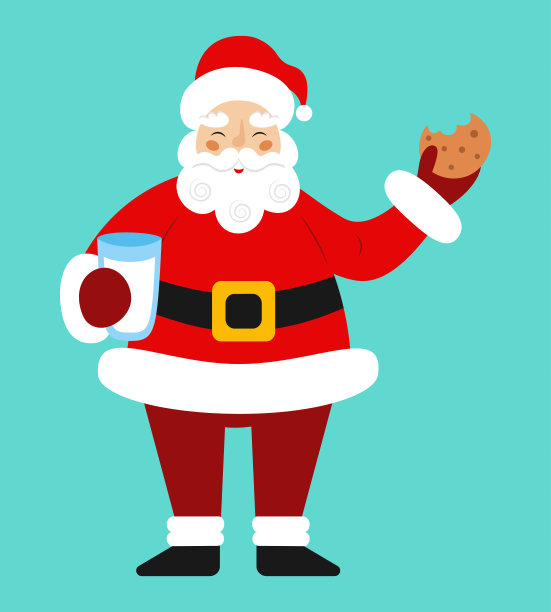 圣诞卡通插画的圣诞老人与一杯牛奶和饼干。寒假主题。零食的圣诞老人。图片下载