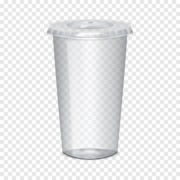 明确空塑料杯与平盖透明背景逼真的模型。外卖饮料杯矢量模型。模板设计图片下载