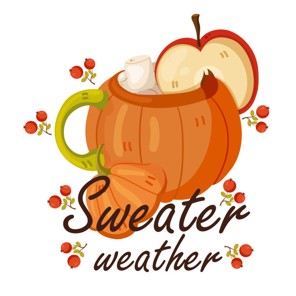 南瓜潘趣酒在秋天的马克杯上刻有字母。可爱的矢量图。图片下载