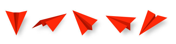 逼真的红色纸飞机集合。手工折纸飞机的平面风格。给孩子的纸玩具。经营理念要素、项目启动与目标实现。矢量图图片下载