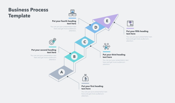 现代业务流程模板，五个多彩阶段图片下载