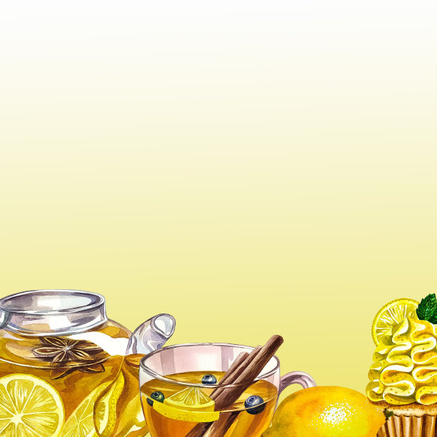 茶,横幅。柠檬，肉桂和姜香味抗病毒茶。玻璃茶壶和杯子含有维生素茶图片下载