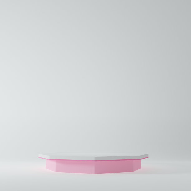 白色的产品站在粉红色的房间，工作室场景的产品，最小的设计，3D渲染图片下载