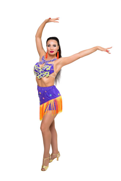 美丽的褐发成年女子，东方民族舞蹈舞者。孤立的,白色背景图片下载