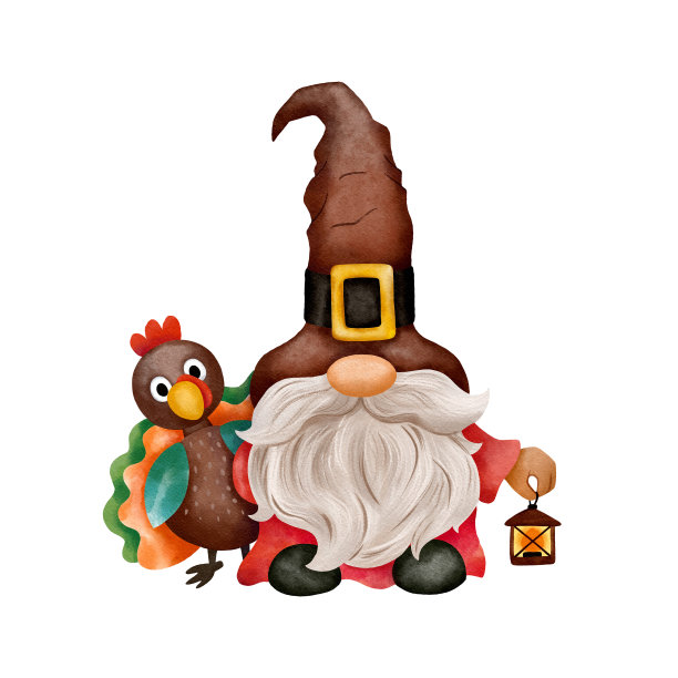 水彩画侏儒朝圣者和感恩节火鸡。图片下载