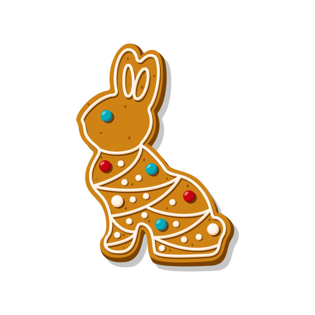 兔子形状的圣诞姜饼饼干。可爱的兔子和耳朵的冬天自制圣诞甜饼干与糖衣装饰。可爱的卡通矢量插画图片下载