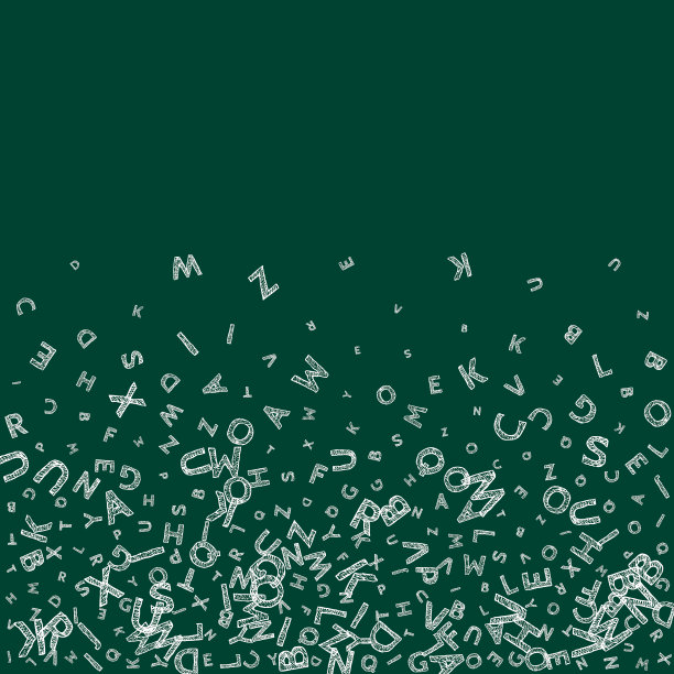 英语的降序字母。粉笔手绘的拉丁字母飞字。外语学习理念。神回到学校的横幅上的黑板背景。图片下载