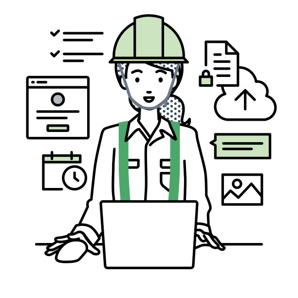 一名在建筑工地工作的妇女使用笔记本电脑浏览网站、进行研究、在云上共享文件、调度、管理项目、组织任务和与团队在她的办公桌上交流图片下载